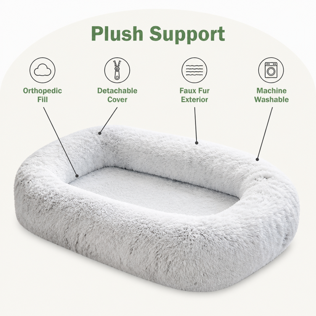 DogBedHouse Orthopedic & Washable Faux Fur Human Dog Bed (Detachable Cover)