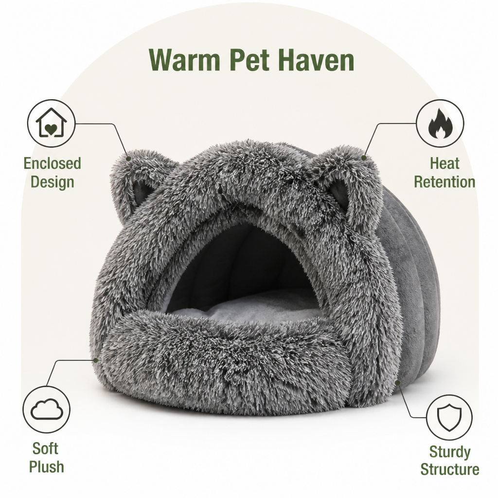 DogBedHouse Warmth-Retaining Polyester Hooded Pet Nest