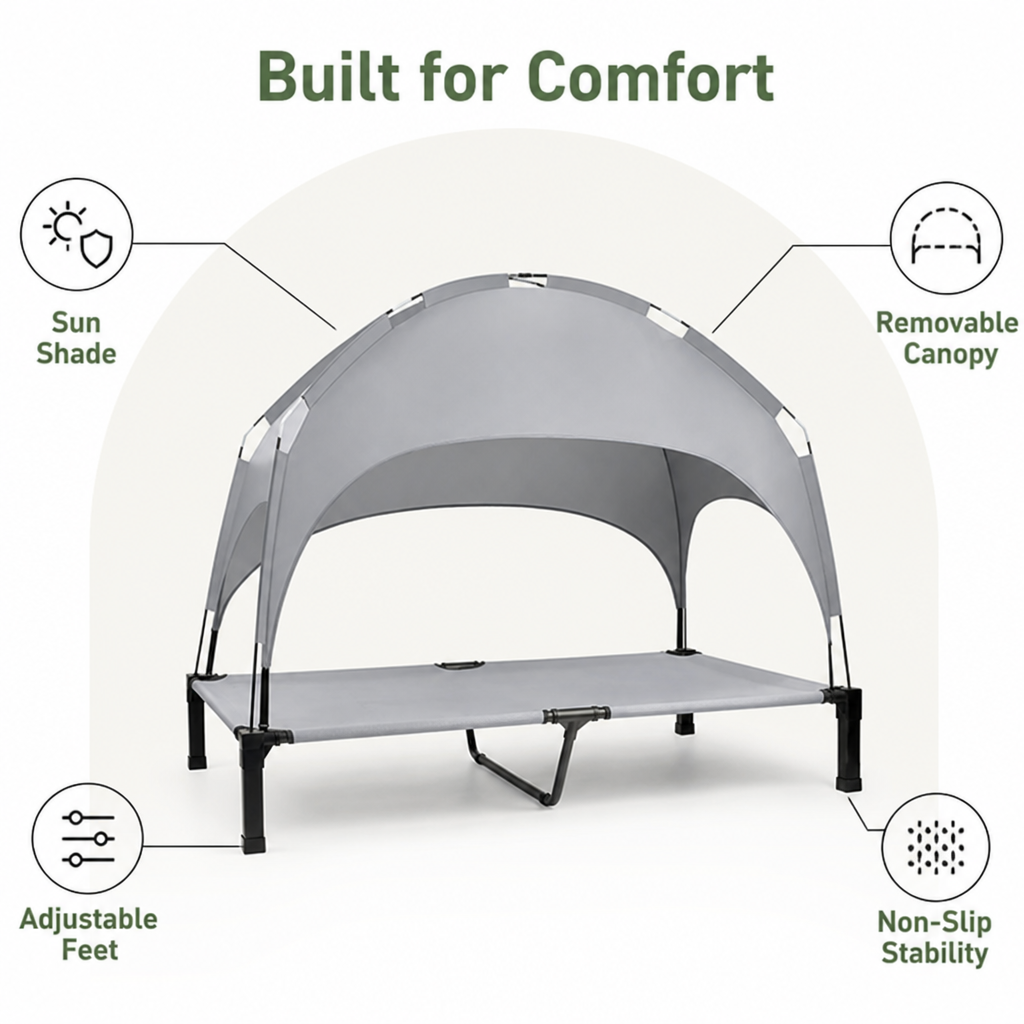 DogBedHouse Elevated Aluminum Outdoor Dog Bed (Removable Canopy)