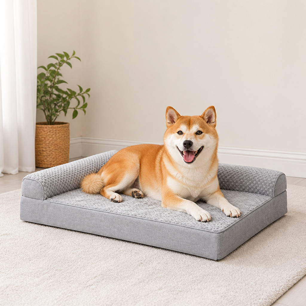DogBedHouse Orthopedic High-Density Foam & Sherpa Dog Bed (Removable Cover)