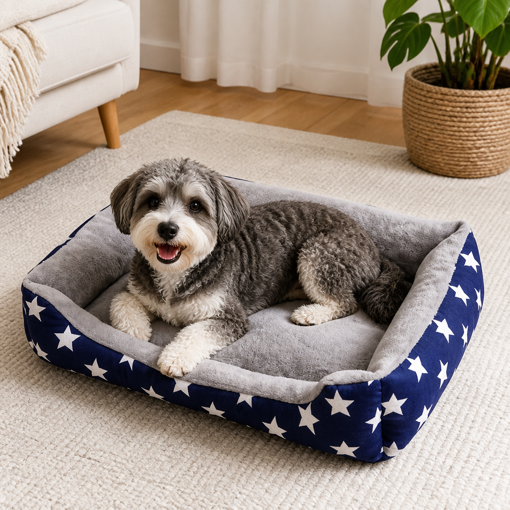 DogBedHouse Blue Star Easy-Clean Polyester Dog Mat
