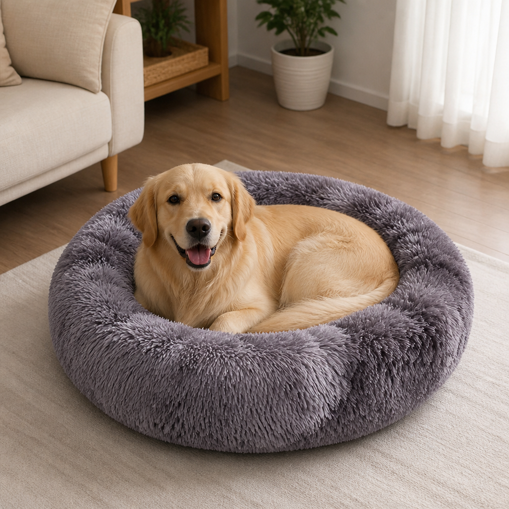 DogBedHouse Plush Long-Pile Tie-Dye Round Dog Bed