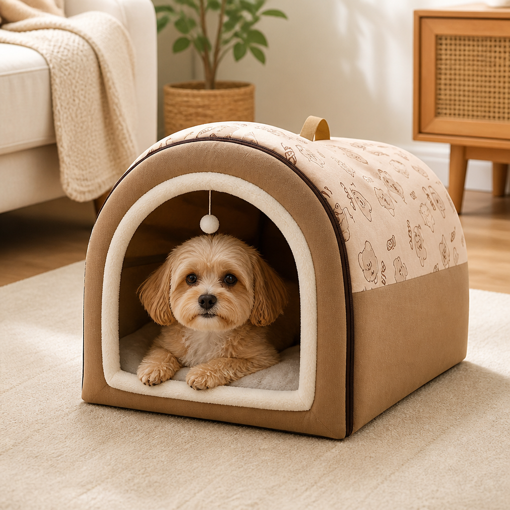DogBedHouse 2-In-1 Detachable Plush Fleece Pet House Bed