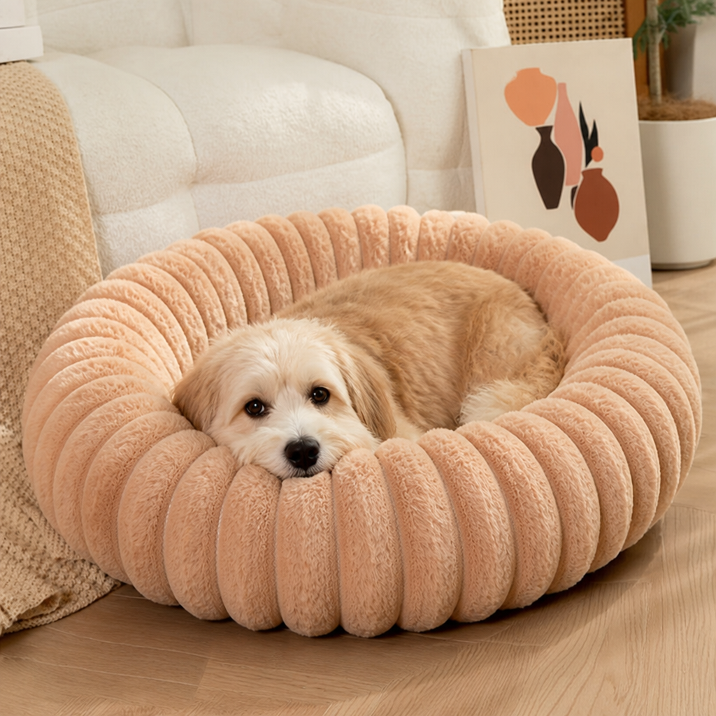 DogBedHouse Long-Pile Plush & Insulated Round Dog Bed (For Small Dogs & Cats)