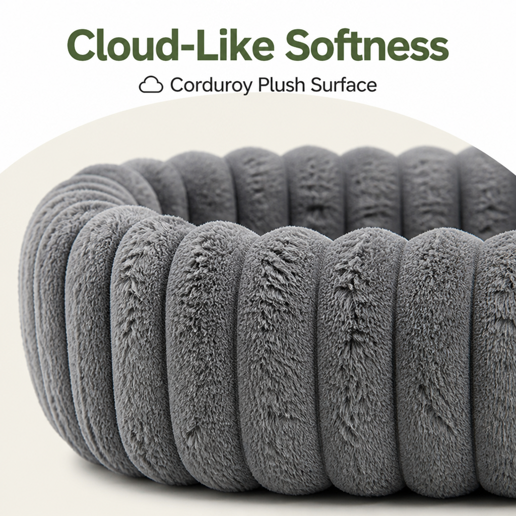 DogBedHouse Neck-Supporting Extra-Soft Corduroy Bolster Bed (Removable Cover)