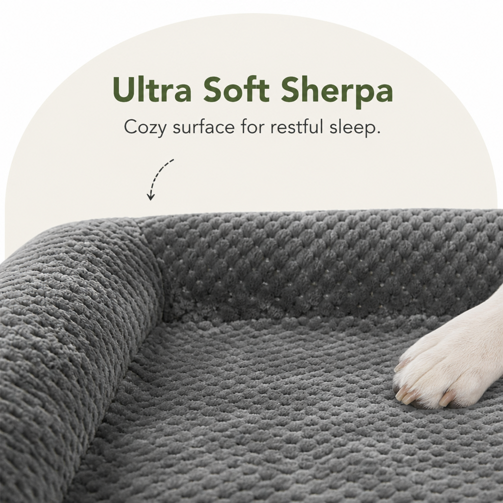 DogBedHouse Orthopedic High-Density Foam & Sherpa Dog Bed (Removable Cover)