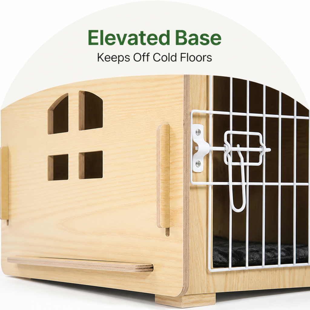 DogBedHouse Elevated Wood & Ventilated Pet House (For Small Dogs & Cats)