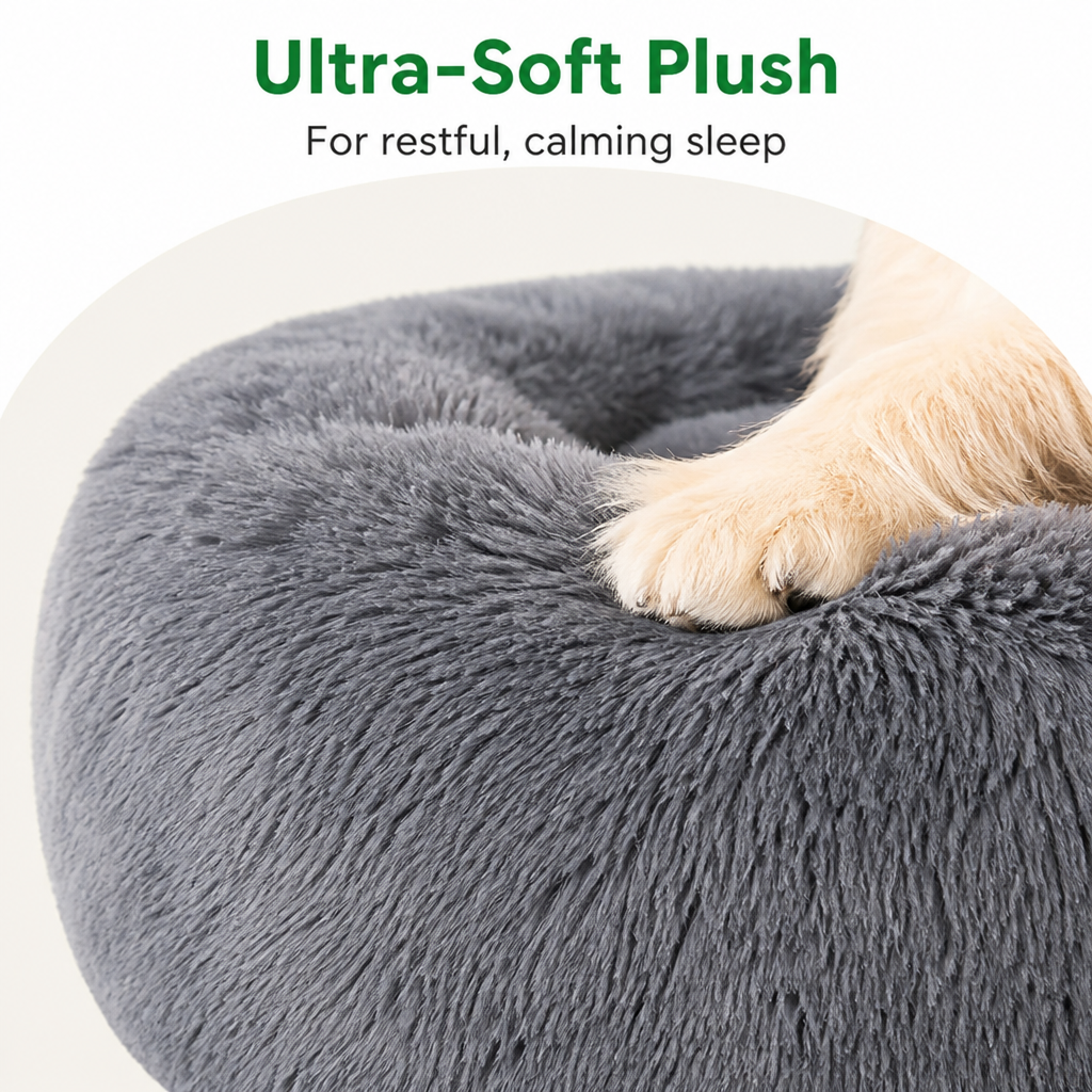 DogBedHouse Calming Plush Polyester Donut Bed