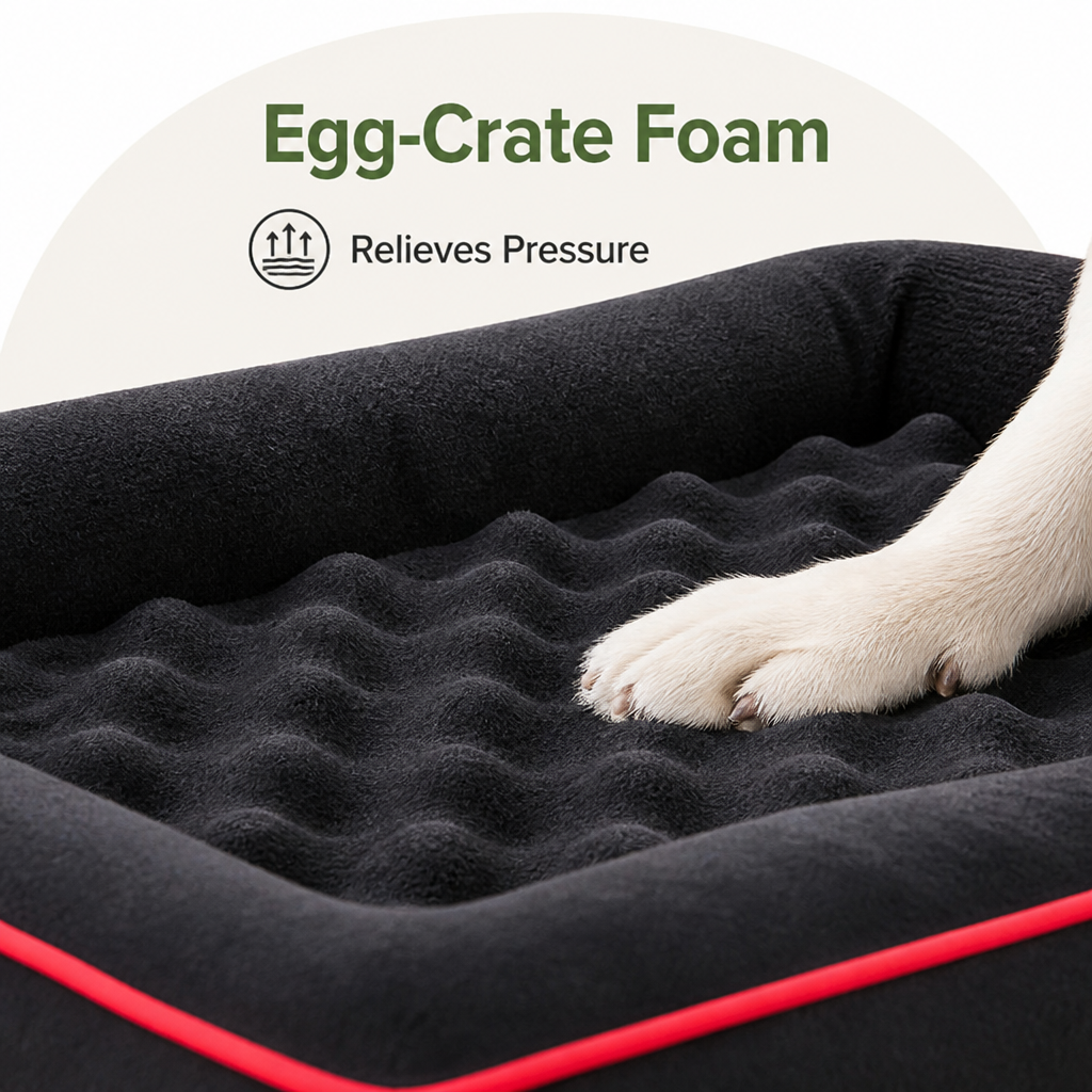 DogBedHouse Orthopedic Egg-Crate Foam & Non-Slip Dog Bed (Removable Washable Cover)