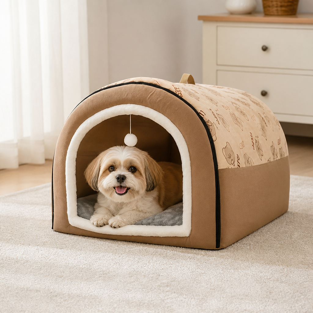 DogBedHouse 2-In-1 Detachable Plush Fleece Pet House Bed