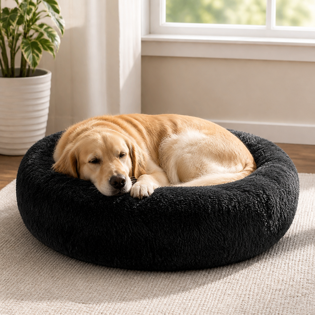 DogBedHouse Calming Plush Donut Dog Bed