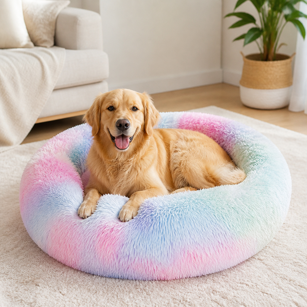 DogBedHouse Calming Plush Donut Dog Bed