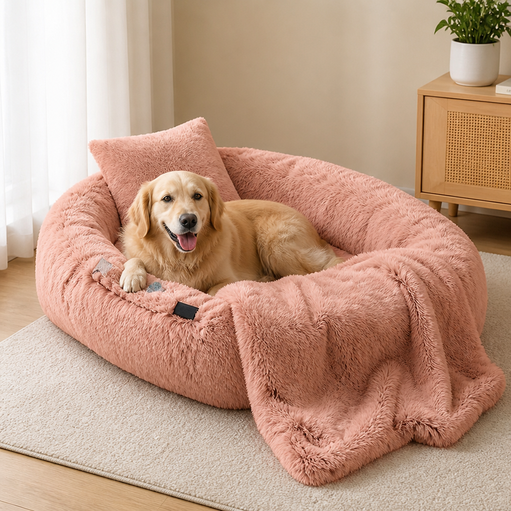 DogBedHouse Orthopedic & Washable Faux Fur Human Dog Bed (Detachable Cover)