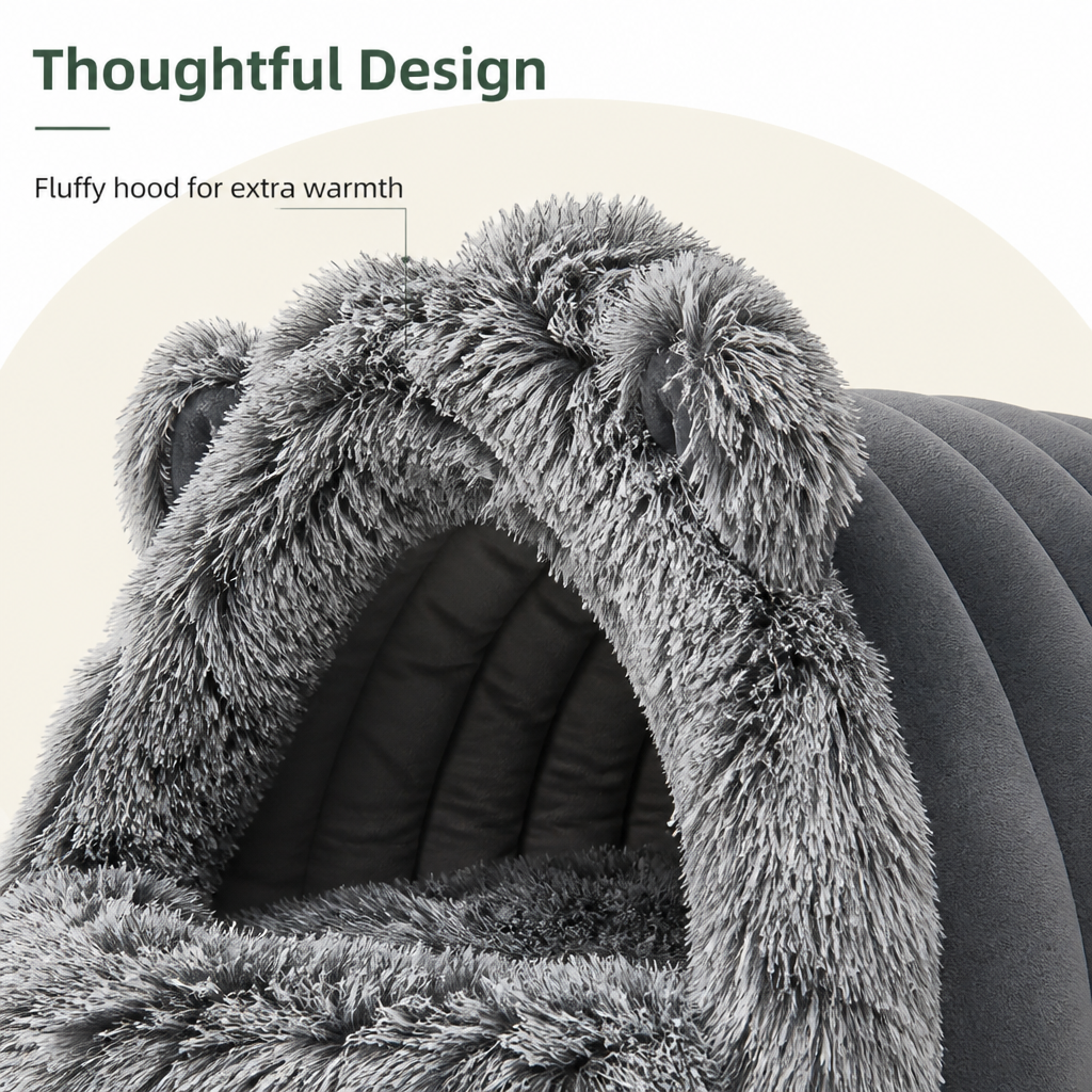 DogBedHouse Warmth-Retaining Polyester Hooded Pet Nest