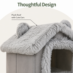 DogBedHouse Semi-Enclosed Plush Cat Bed (Removable Non-Slip Base)