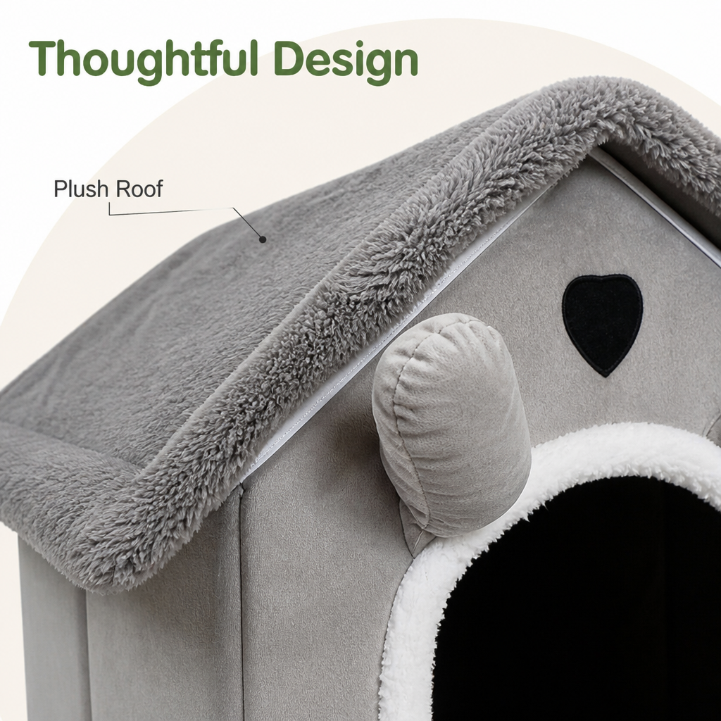 DogBedHouse All-Season Plush Washable Cat & Small Dog Bed (Non-Slip Bottom)