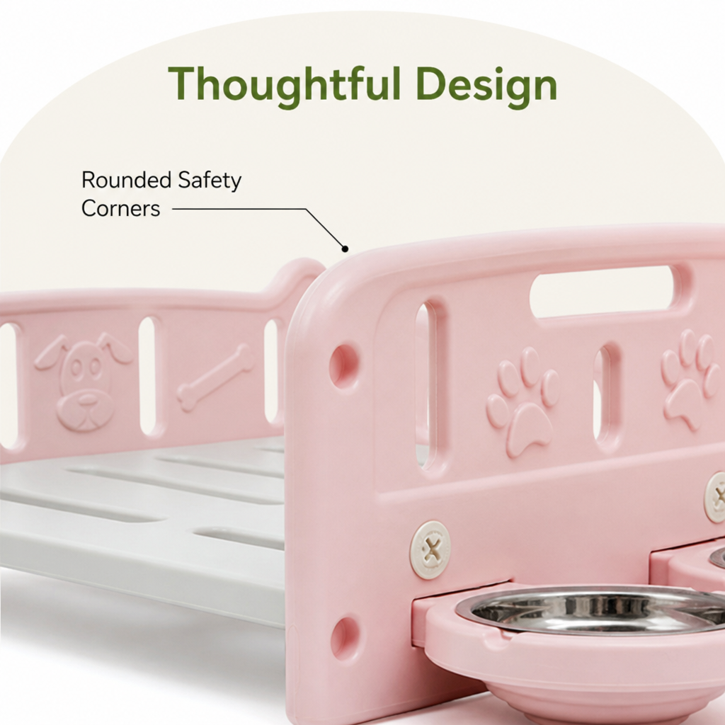 DogBedHouse Orthopedic Elevated Entry & Calming Plush Pet Sofa (Includes Bowl)