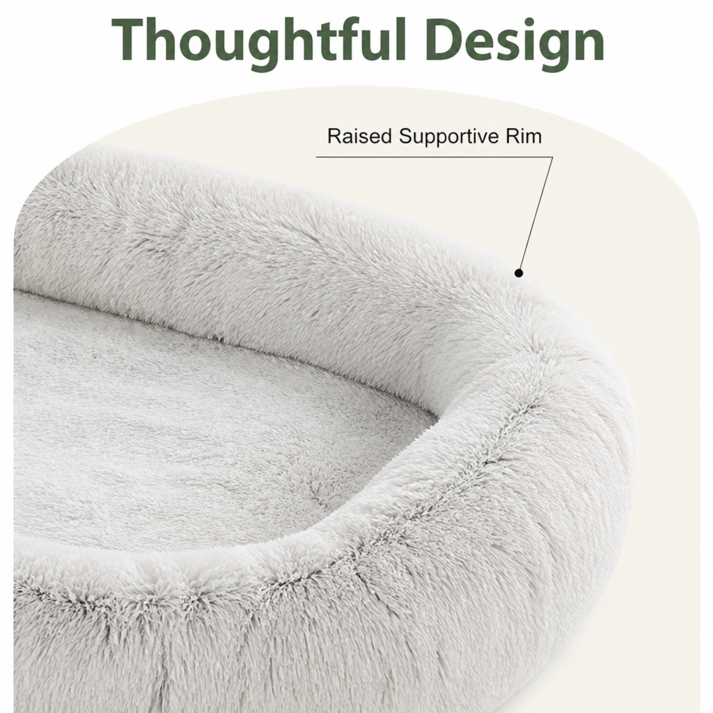 DogBedHouse Orthopedic & Washable Faux Fur Human Dog Bed (Detachable Cover)