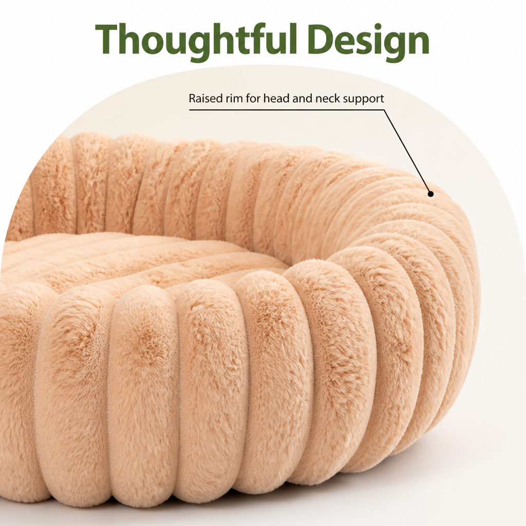 DogBedHouse Long-Pile Plush & Insulated Round Dog Bed (For Small Dogs & Cats)