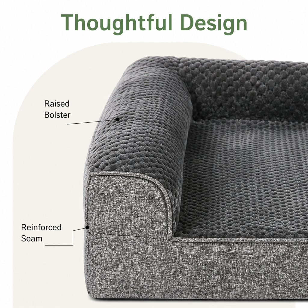 DogBedHouse Orthopedic High-Density Foam & Sherpa Dog Bed (Removable Cover)