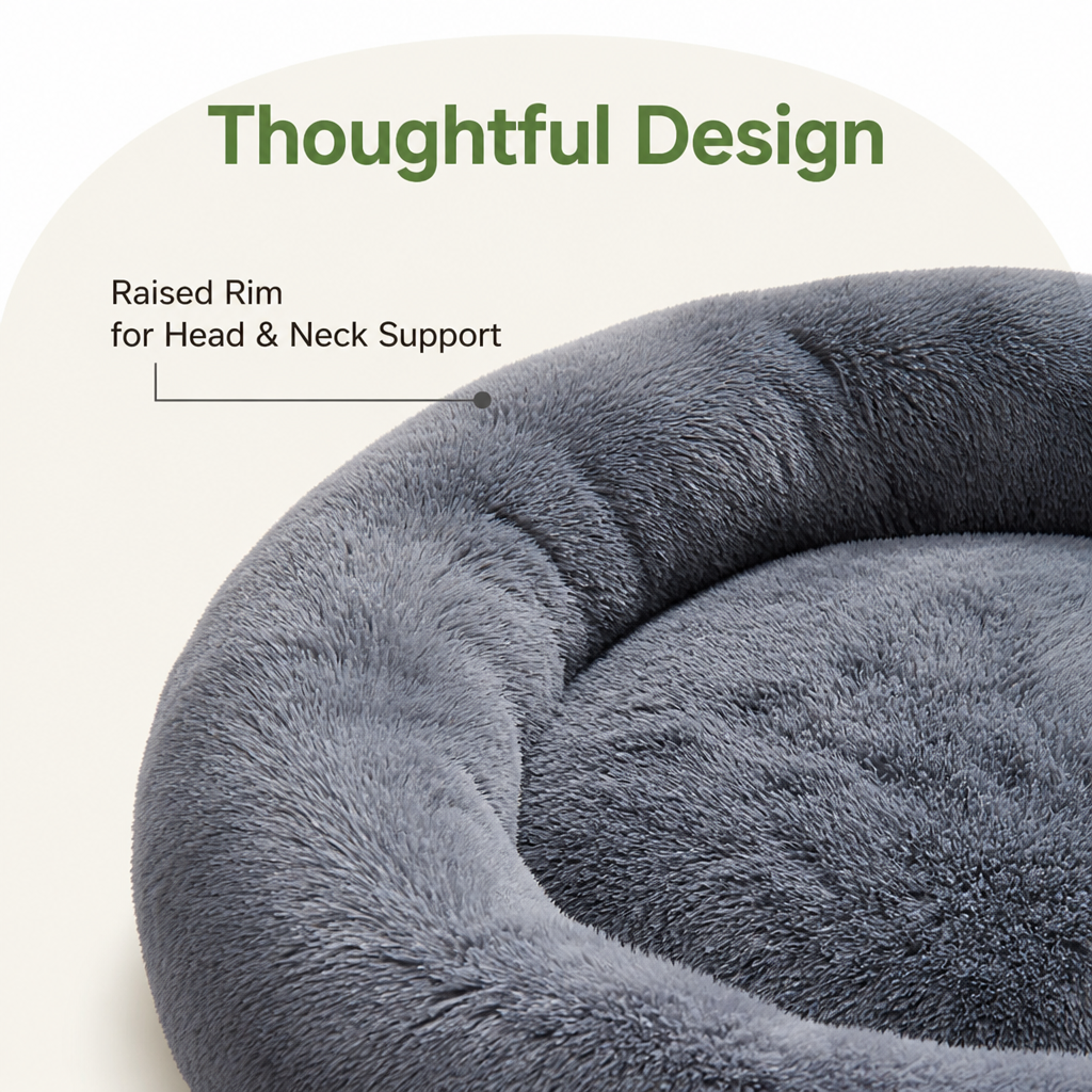 DogBedHouse Calming Plush Polyester Donut Bed