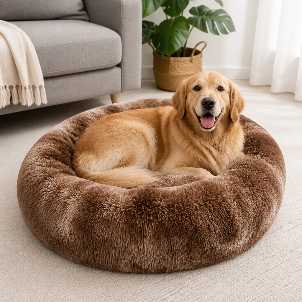 DogBedHouse Plush Long-Pile Tie-Dye Round Dog Bed