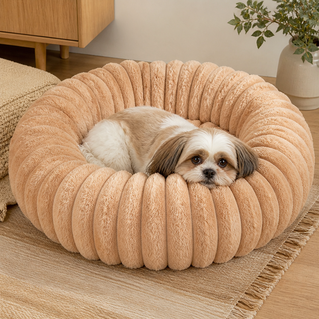 DogBedHouse Round Plush Sherpa Dog Bed (Multiple Sizes & Colors)
