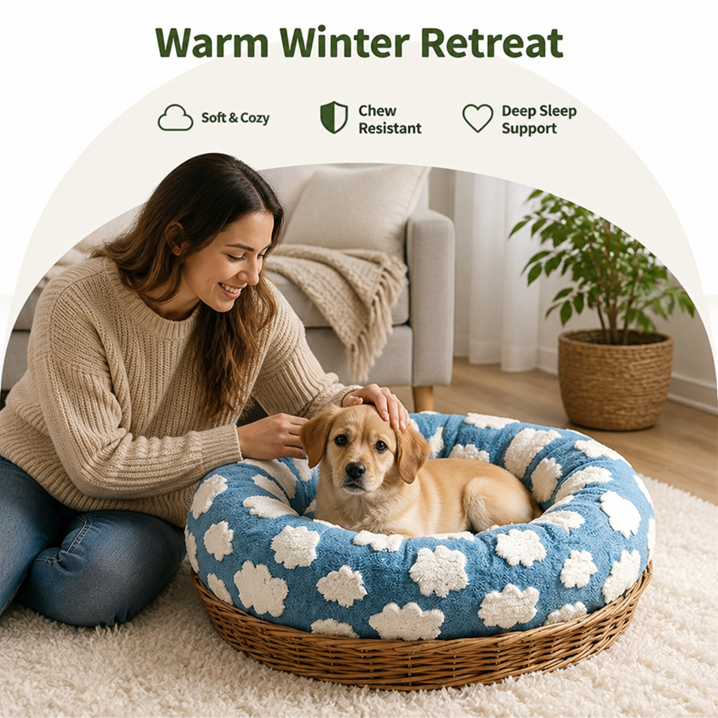 DogBedHouse Chew-Resistant Cotton & Anti-Slip Donut Dog Bed