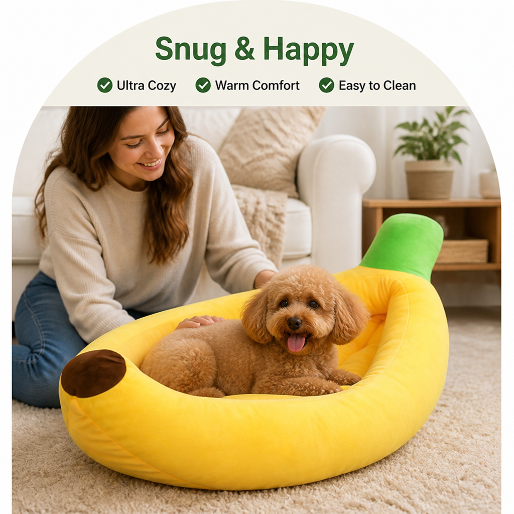 DogBedHouse Warm Cozy & Washable Banana-Shaped Pet Bed