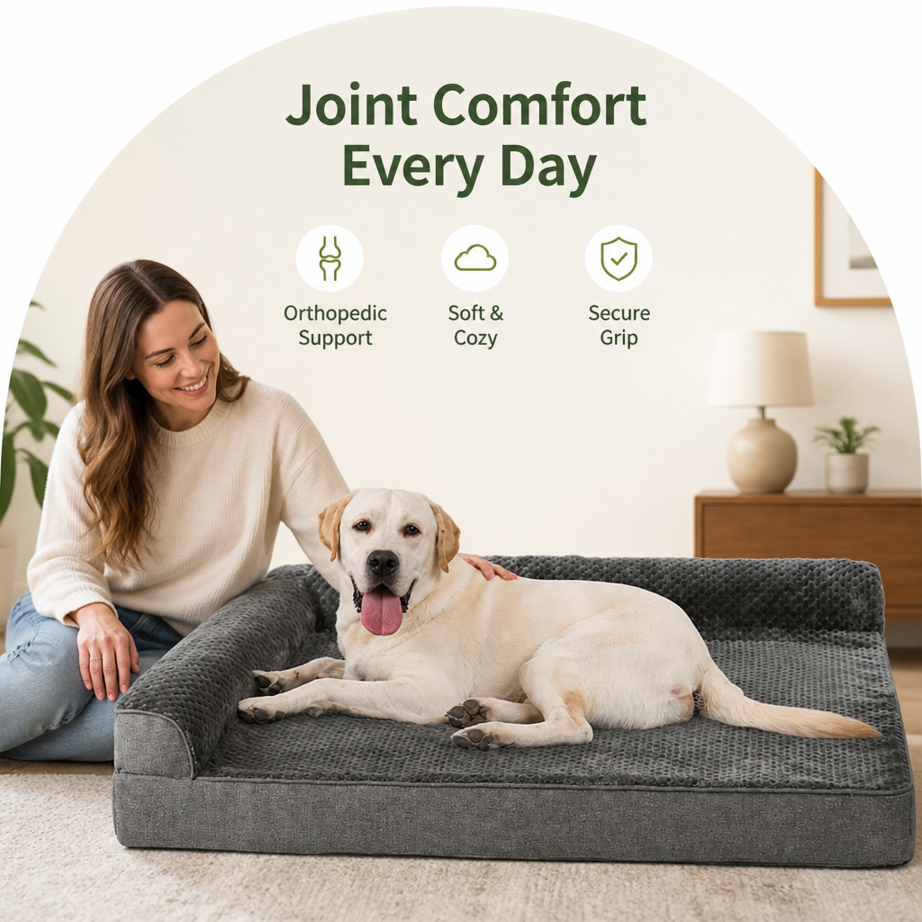 DogBedHouse Orthopedic High-Density Foam & Sherpa Dog Bed (Removable Cover)