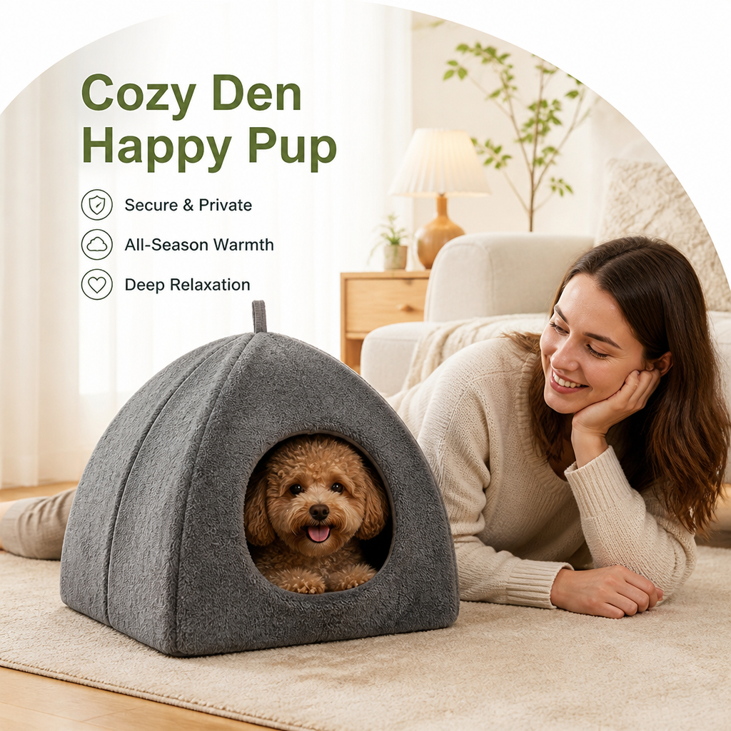 DogBedHouse Enclosed Triangular Plush Cat Bed