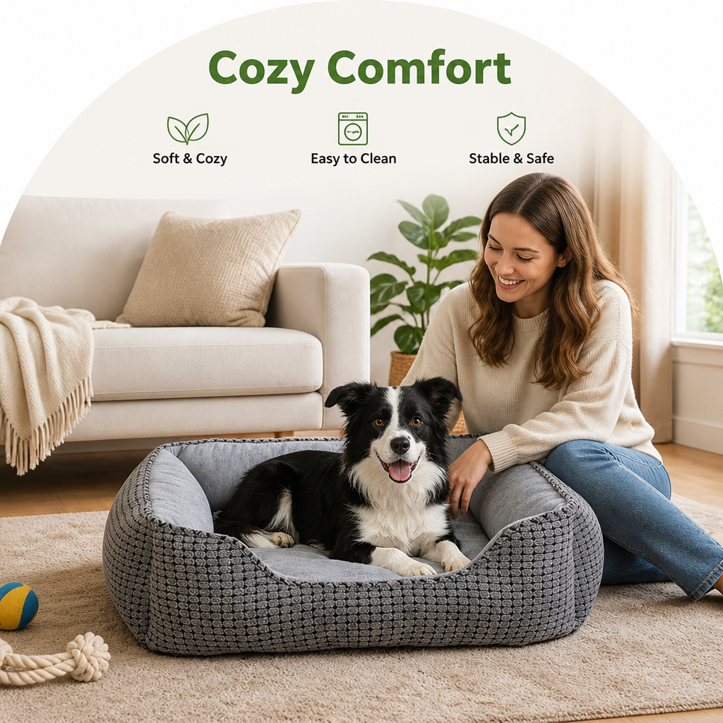 DogBedHouse Flannel & Machine Washable Non-Slip Dog Bed