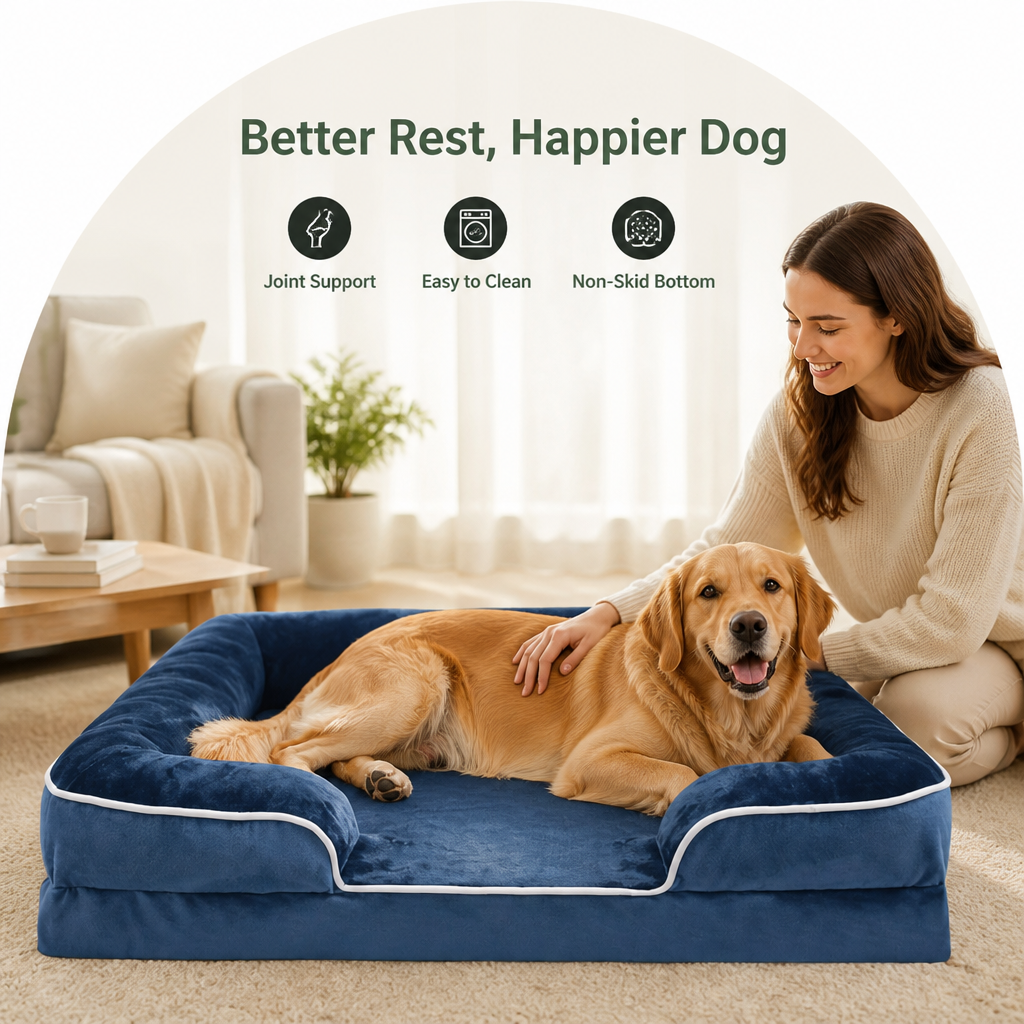 DogBedHouse Orthopedic Support Foam & Anti-Skid Bottom Dog Bed (Detachable Cover)