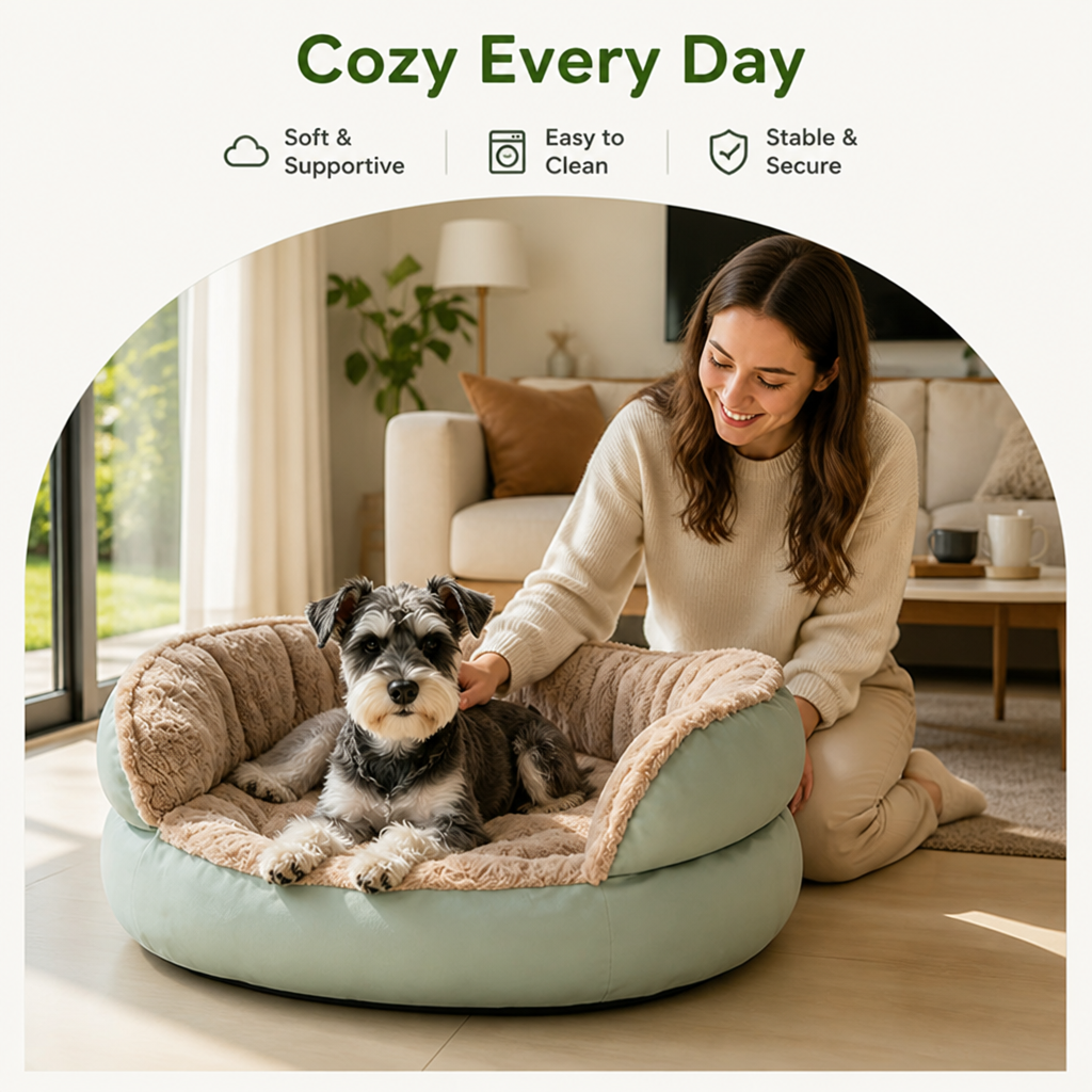 DogBedHouse Washable & Non-Slip Round Bolster Dog Bed