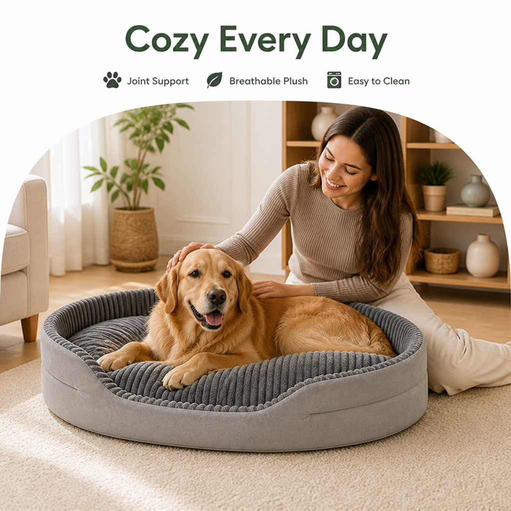 DogBedHouse Thickened Orthopedic & Breathable Plush Dog Bed (Removable Cover)