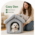 DogBedHouse Semi-Enclosed Plush Cat Bed (Removable Non-Slip Base)