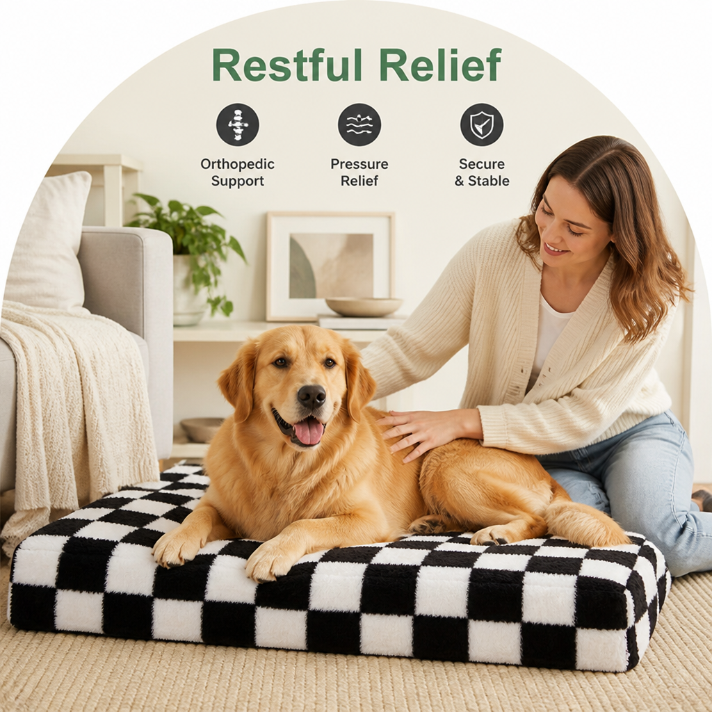 DogBedHouse Orthopedic Memory Foam & Non-Slip Dog Bed (Removable Cover)