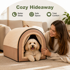 DogBedHouse All-Season Foldable Washable Dog Cave Bed (Non-Slip Base)
