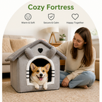 DogBedHouse All-Season Plush Washable Cat & Small Dog Bed (Non-Slip Bottom)
