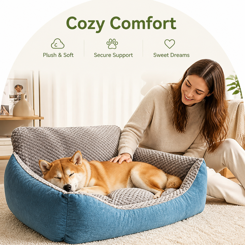 DogBedHouse Extra-Thick Plush & High Backrest Dog Sofa Bed (Removable Cover)