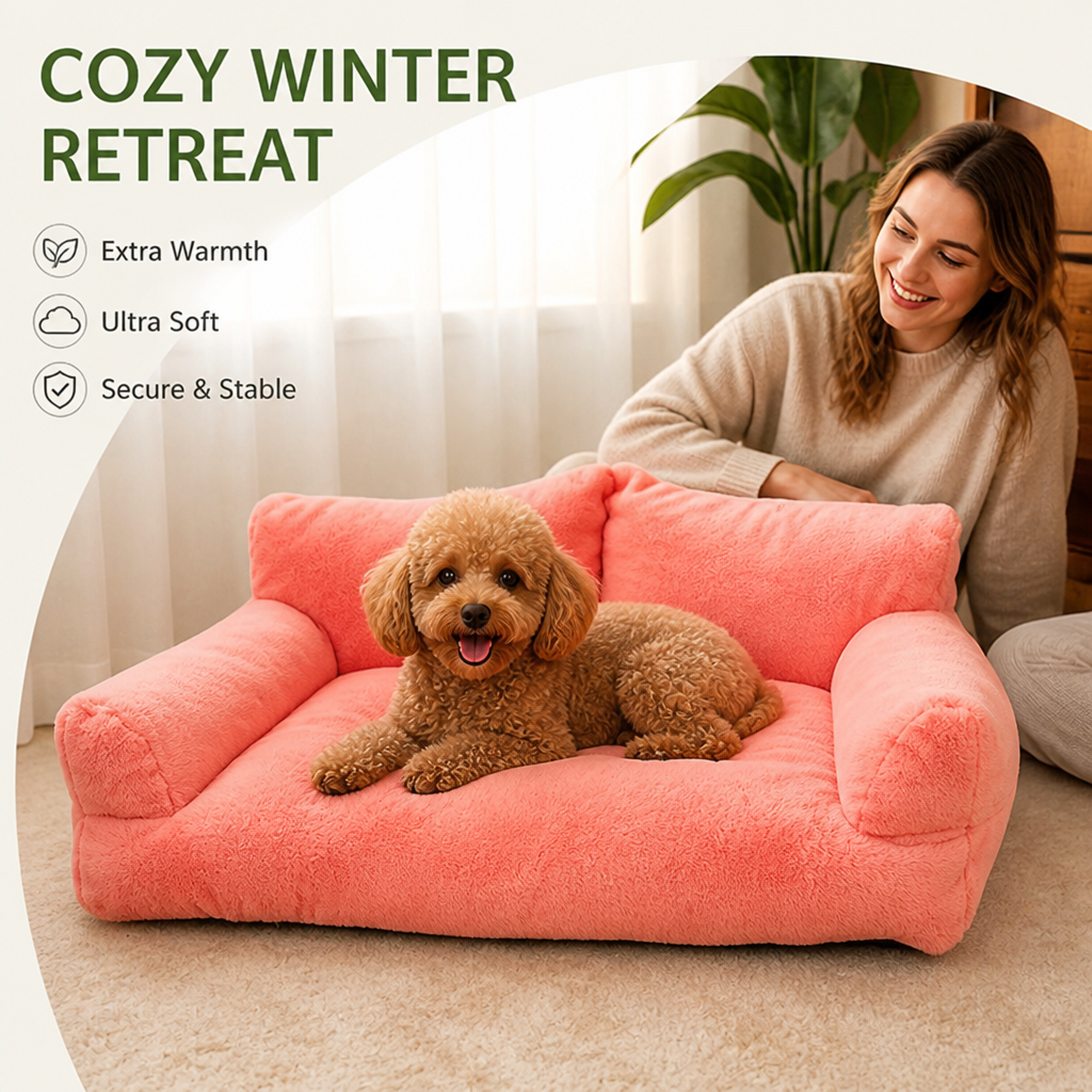 DogBedHouse Cozy Winter Washable Dog Bed (Anti-Slip Base)