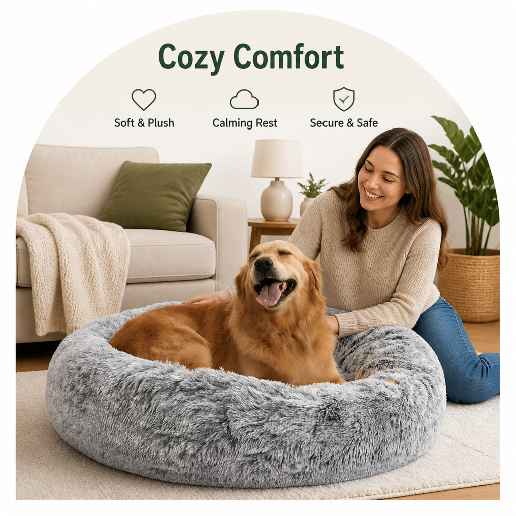 DogBedHouse Plush Long-Pile Tie-Dye Round Dog Bed