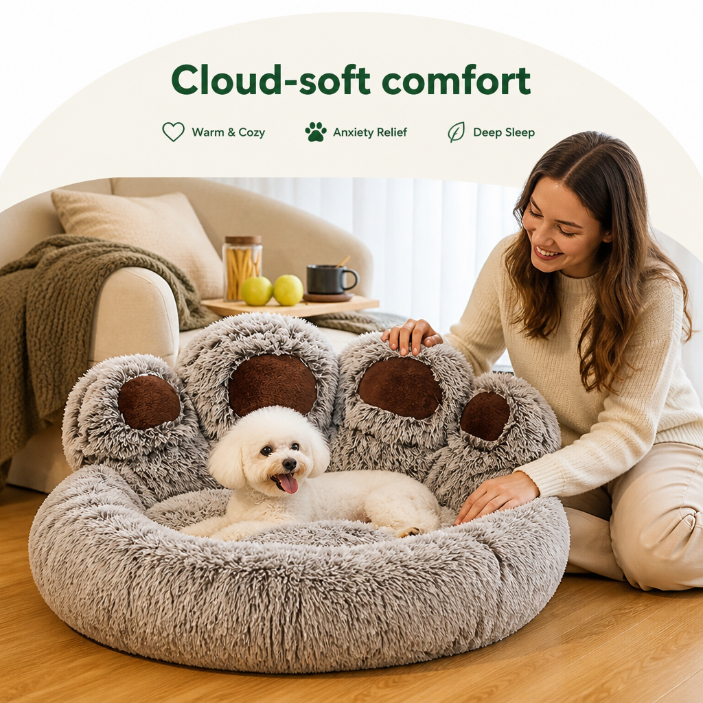 DogBedHouse Plush & Non-Slip Bear Paw Pet Bed