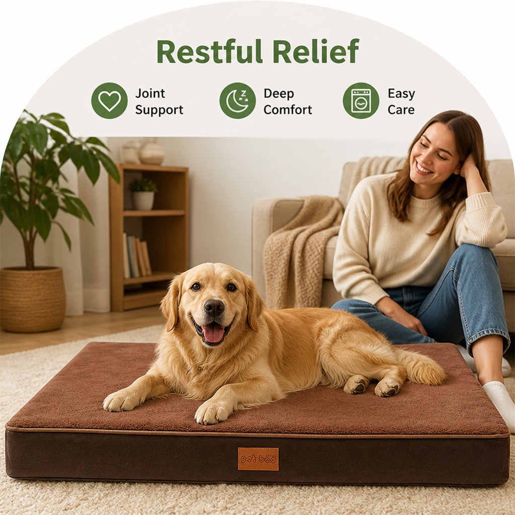 DogBedHouse Orthopedic Memory Foam & Non-Slip Dog Bed (Removable Cover)