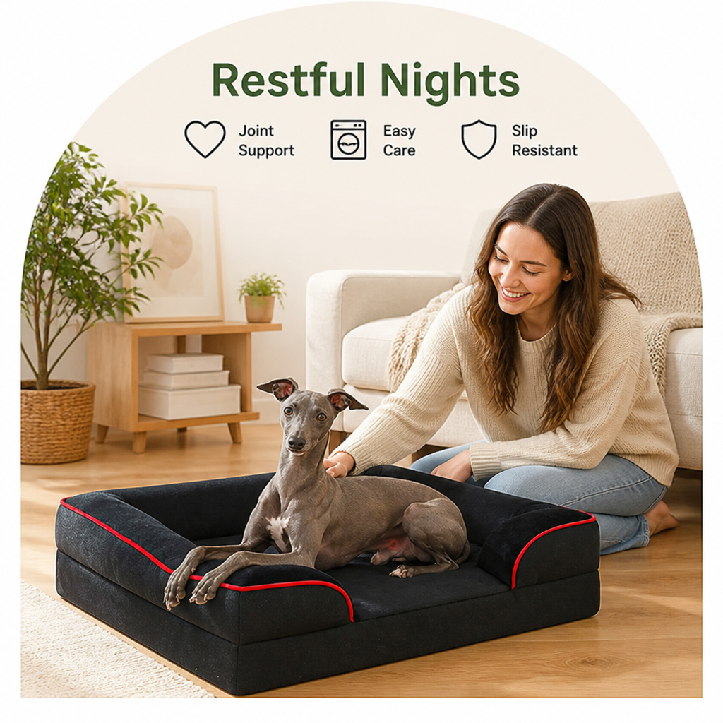 DogBedHouse Orthopedic Egg-Crate Foam & Non-Slip Dog Bed (Removable Washable Cover)