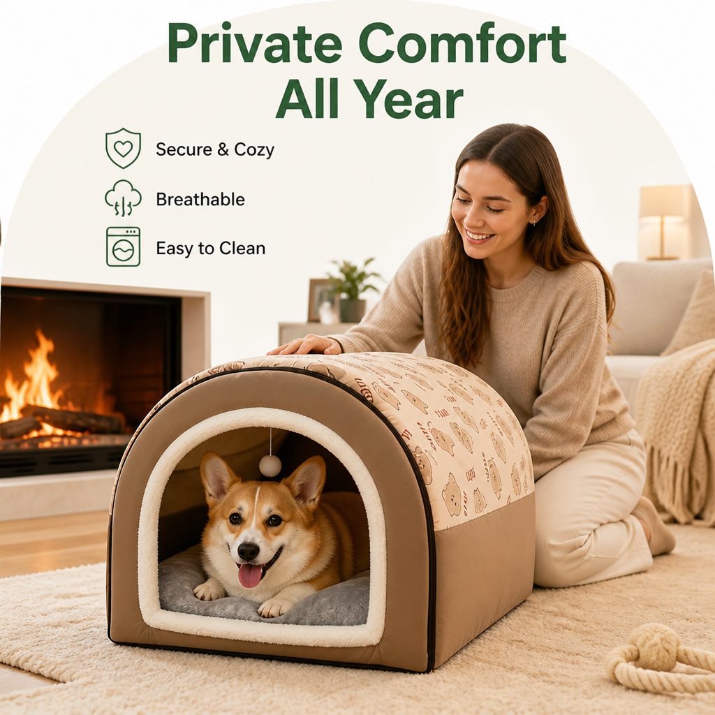DogBedHouse Ultra-Large Semi-Enclosed Dog House (Removable & Washable)