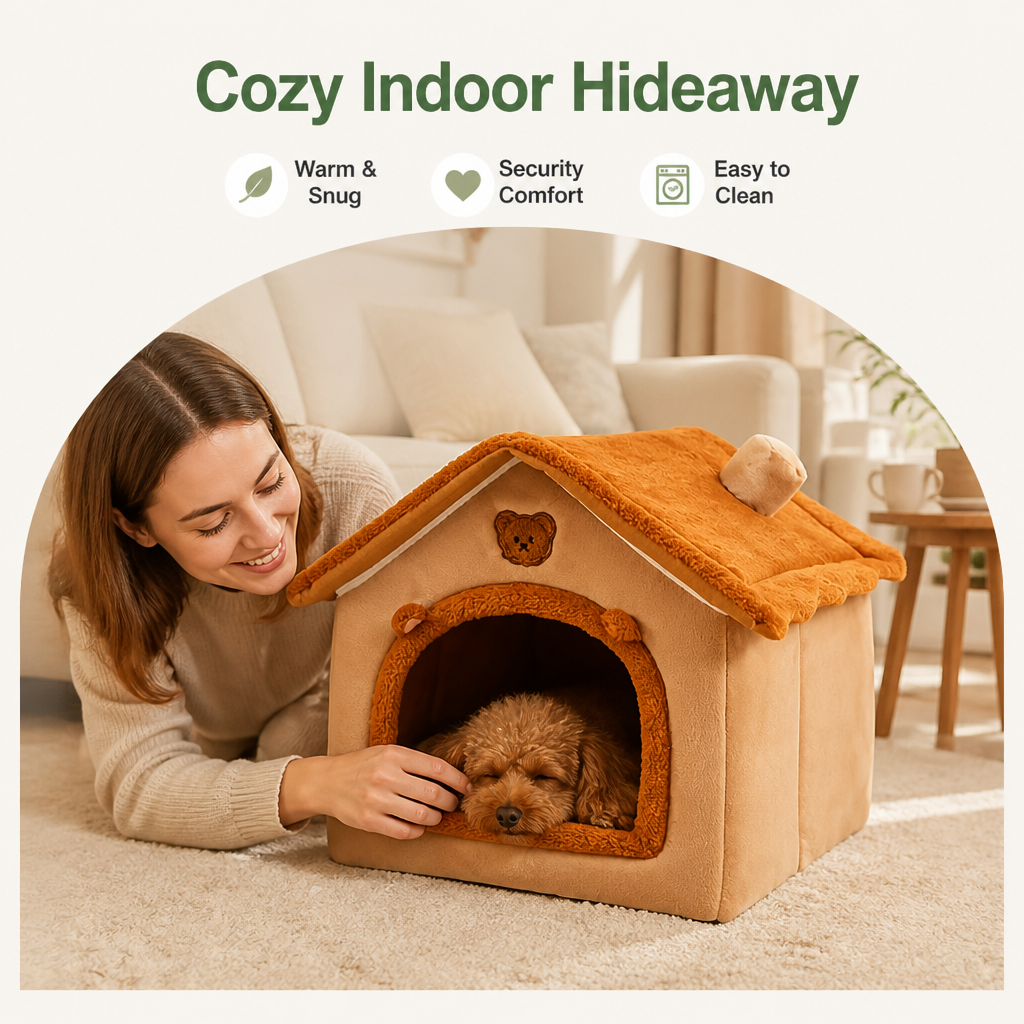 DogBedHouse Foldable & Washable Cozy Cave Pet Bed