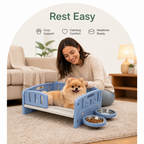 DogBedHouse Orthopedic Elevated Entry & Calming Plush Pet Sofa (Includes Bowl)