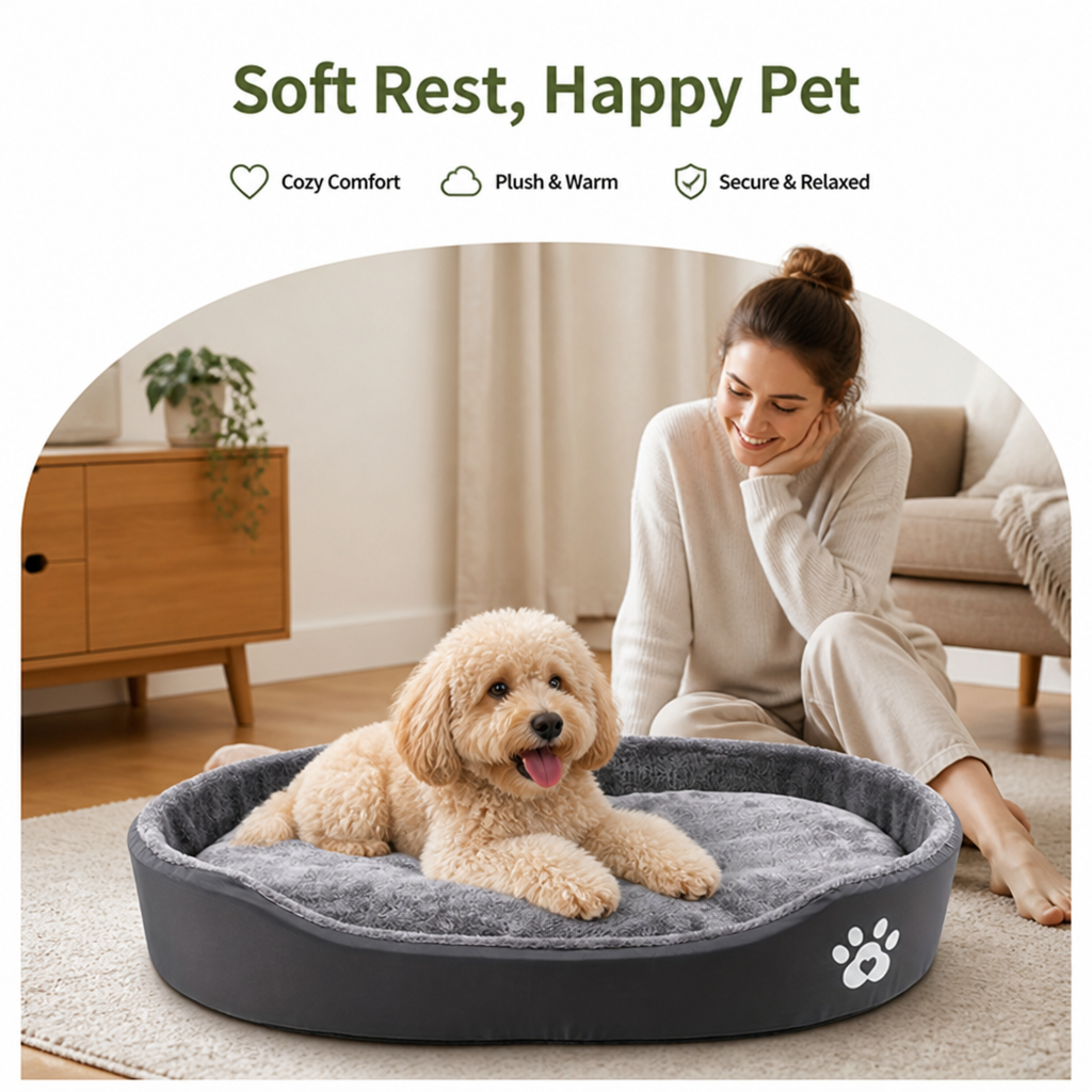 DogBedHouse Short-Plush Polyester Oval Dog Bed