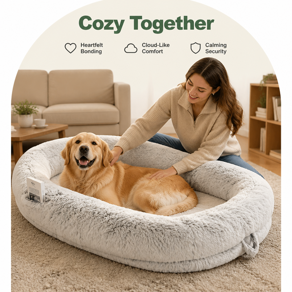 DogBedHouse Orthopedic & Washable Faux Fur Human Dog Bed (Detachable Cover)